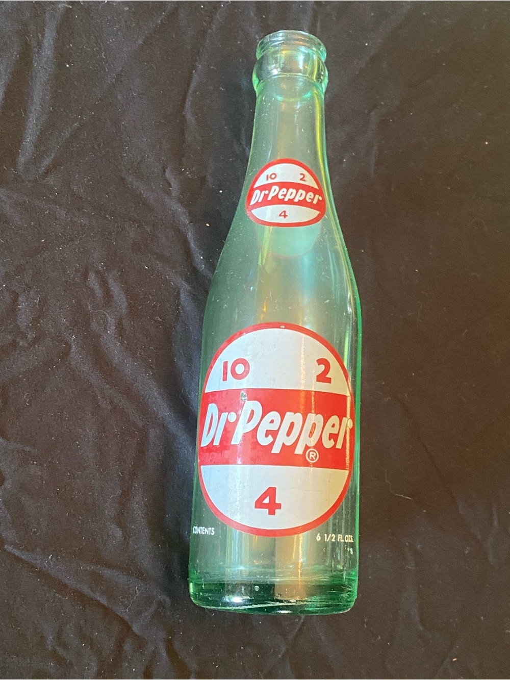 Dr Pepper Vintage Glass Bottle - Green with Red & White Logo